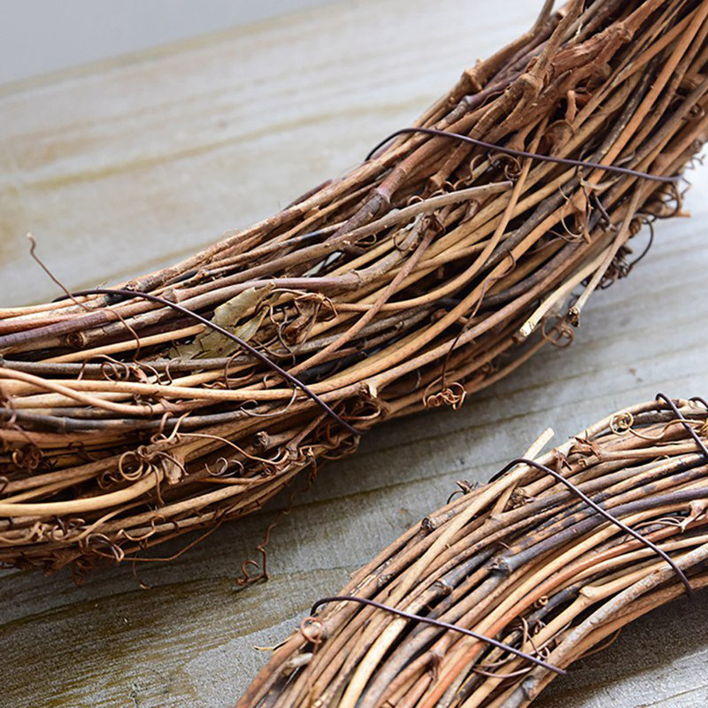 Ensemble de 2 guirlandes de Noël rondes en rotin naturel avec guirlande de fleurs, décoration de fenêtre de mariage, 40 cm / 15,74 po