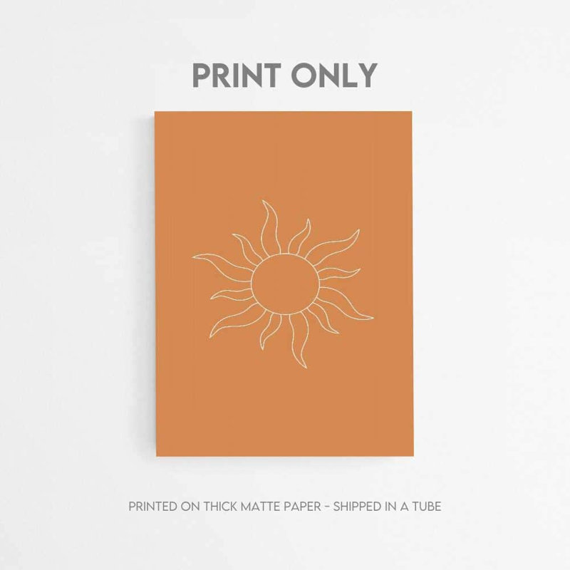«Warm Sun», reproduction d'art | Décoration murale personnalisable avec illustration du soleil doré, 10" H x 8" W, Black