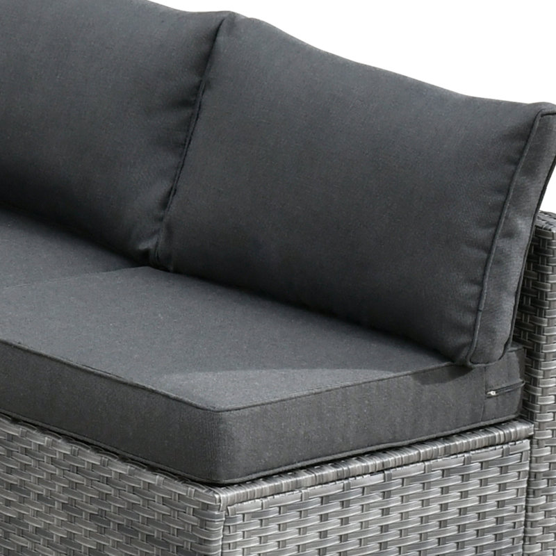 Chaise d'extérieur sans accoudoirs en osier avec coussins Aliva, Noir