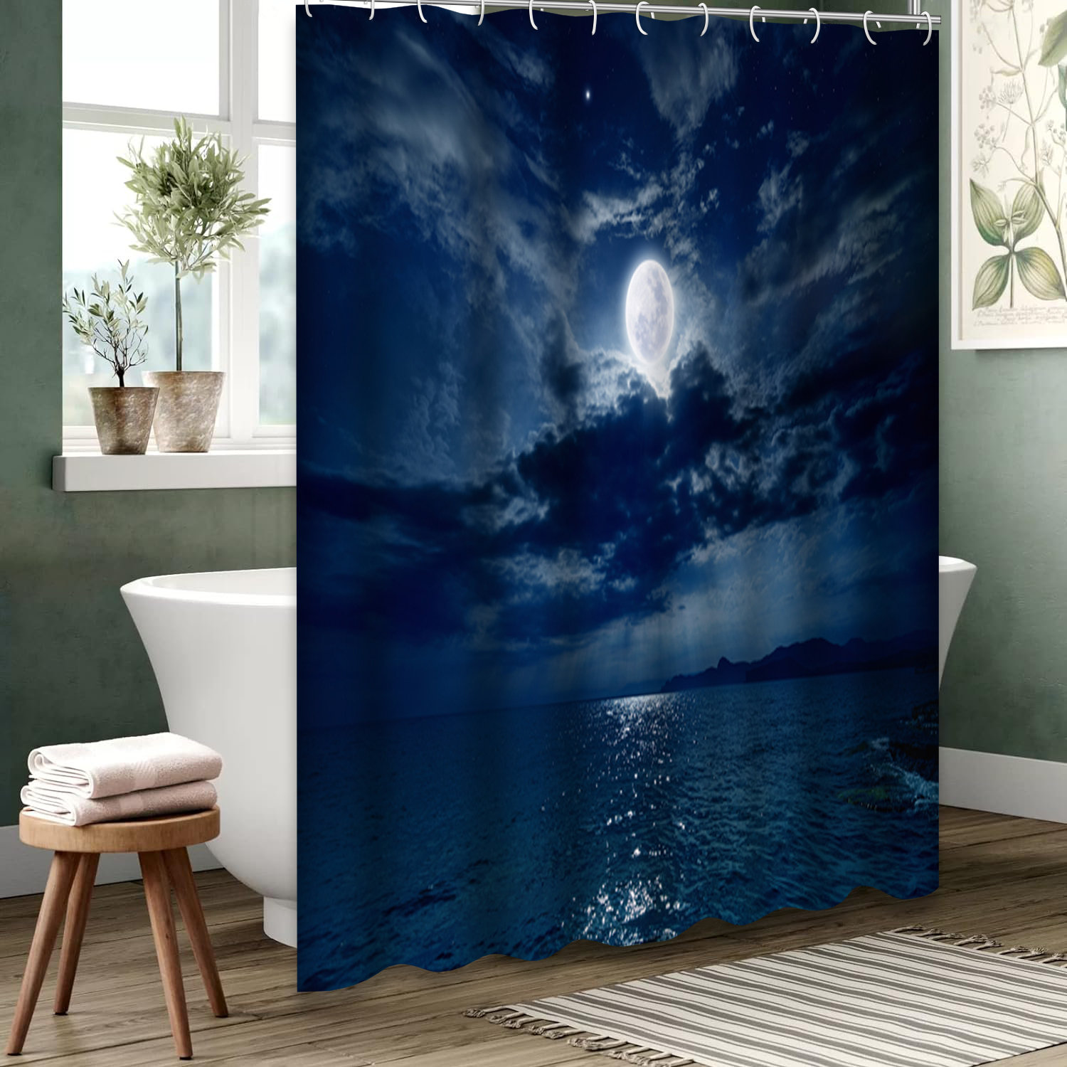 East Urban Home Sky Moon Sea Waterproof Shower Curtain,Night Sky with ...