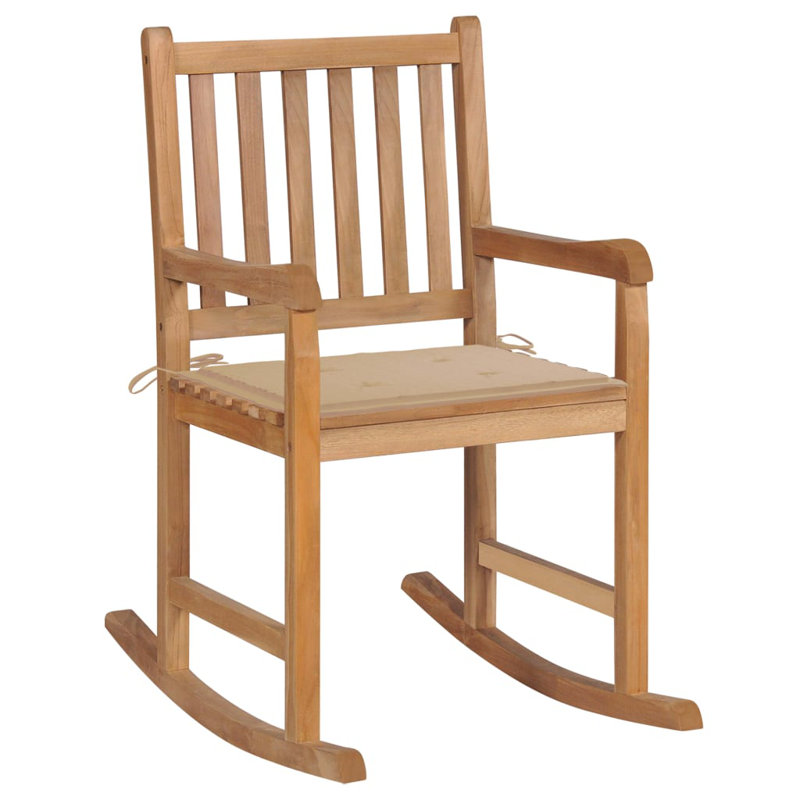Chaise berçante d'extérieur avec coussin en bois de teck, Beige