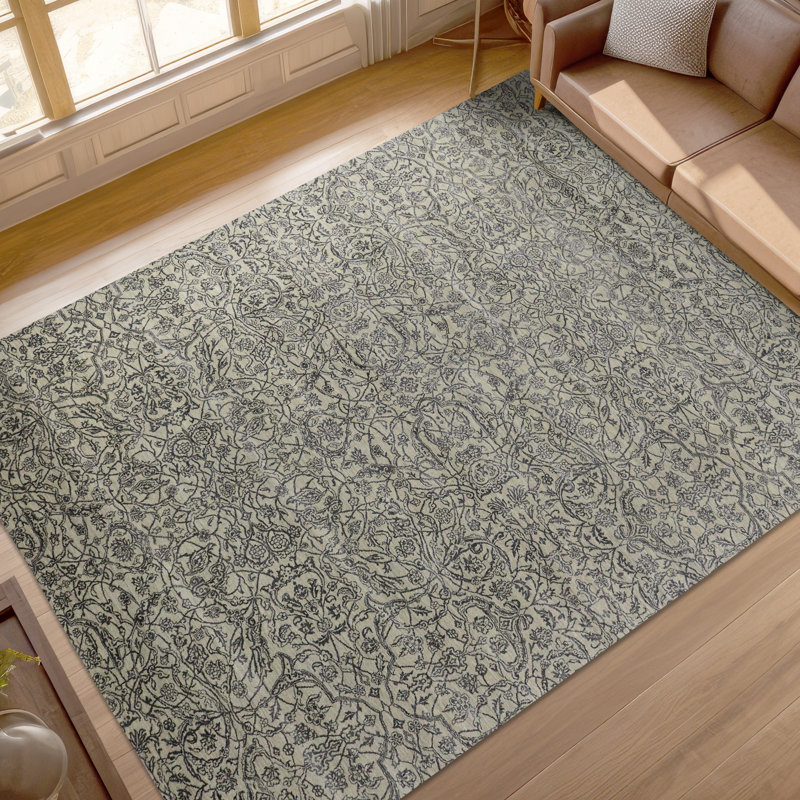 Hand Knotted Damask Area Rug in Brown/Beige, Rectangle 6' x 9'