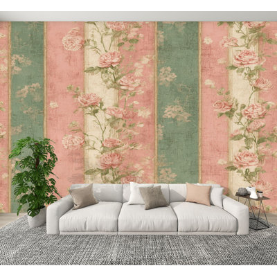 Vintage Peel and Stick Wallpaper Vintage Rose Floral Vertical Wall Murals 100"H x 144"W Removable PVC Wall Paper Self-Adhesive Wall Decor for Bedroom Living Room Home Office