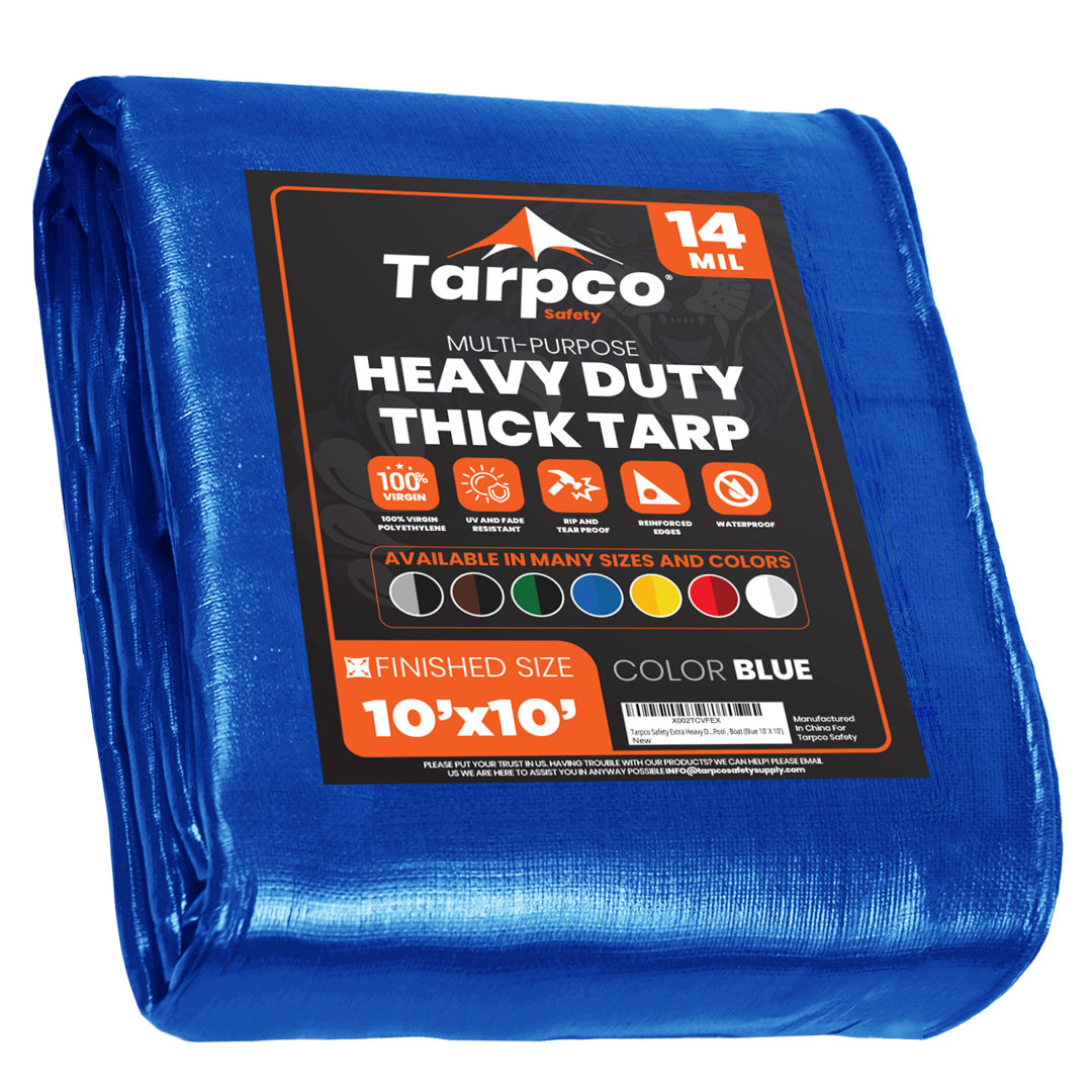 10 ft. x 10 ft. 14 Mil Heavy Duty Polyethylene Tarp, Waterproof, UV Resistant Tarpco Safety