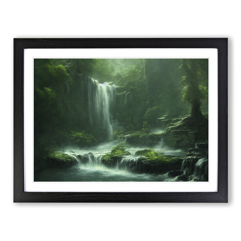 Traditional Waterfall - Single Picture Frame Print, Black Framed, 46cm H x 64cm W x 2cm D