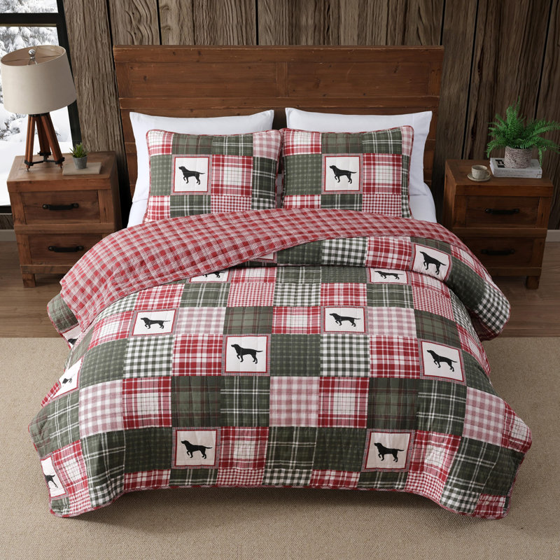 Eddie Bauer Buddy Patchwork Cotton Reversible Red Quilt Set, King
