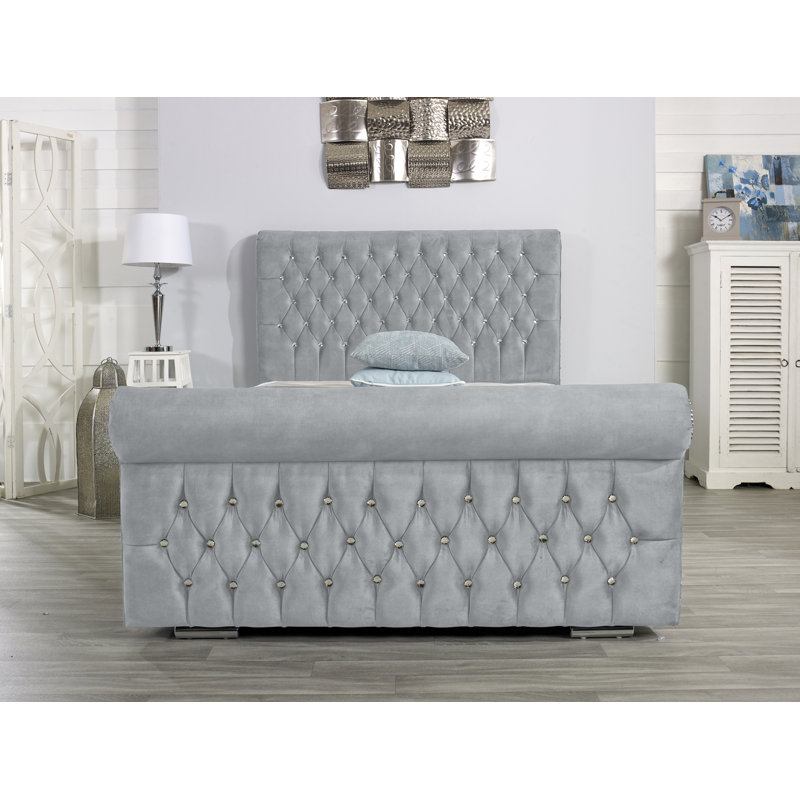 Herveline Upholstered Bed Frame, Silver, Double (4'6)