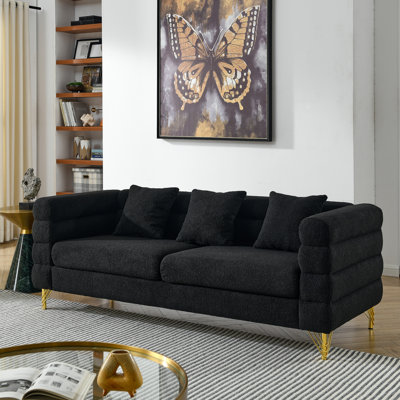 Streamline Modern 5 Black , 3 + 2 Seater Design, Solid Wood Support, Gold Polished Metal Legs, Fast Delivery For Primary Living With And Combination, Frame, 81X32x28 Inches