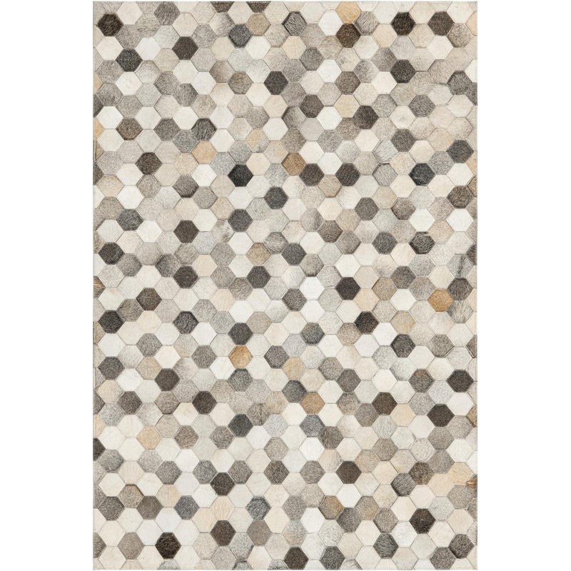  Mosaic Cowhide Leather Rug, Rectangle 4'1" x 6'1"