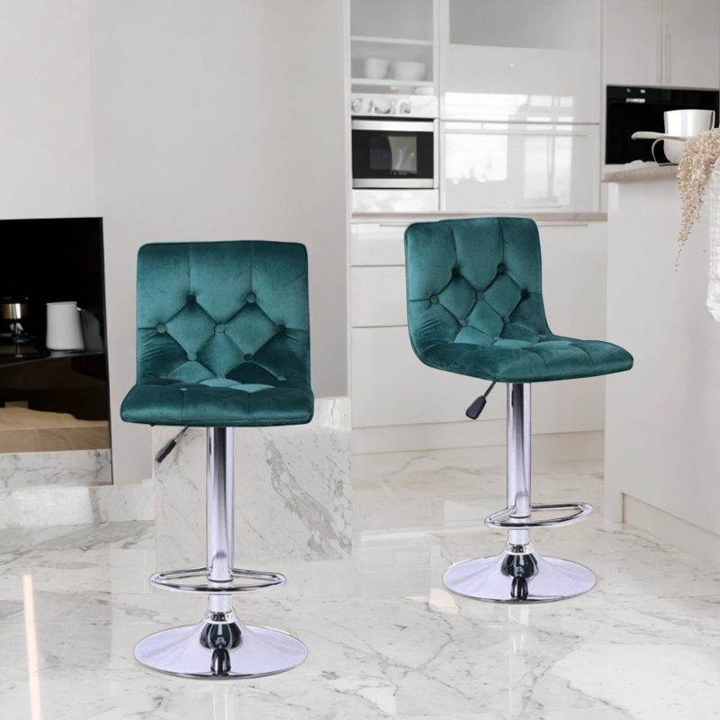 Calvin Velvet Adjustable Stool, Green