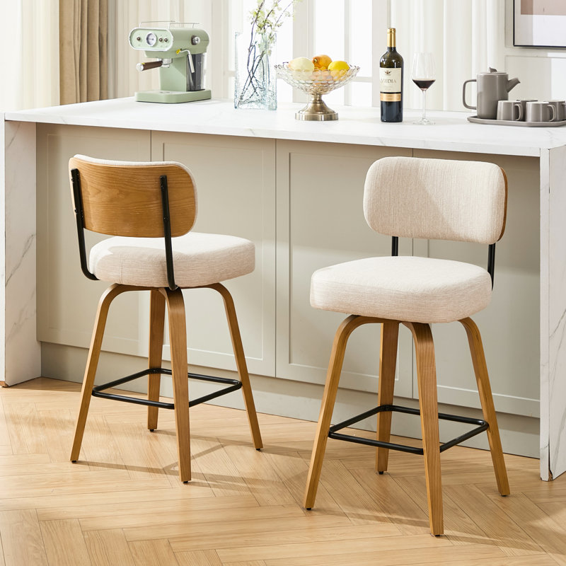 Tabouret de comptoir pivotant 26 po avec structure en bois au fini chêne, Tabouret de bar (siège d'une hauteur de 30 po), 2