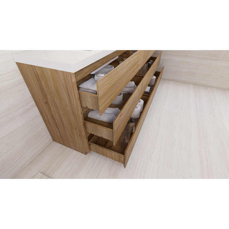 Ferrari 83.5'' Double Bathroom Vanity with Acrylic Top, Natural Oak