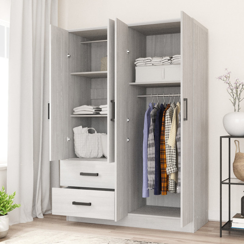 Armoire 4 portes avec 2 tiroirs et tablettes Apollonios, Blanc