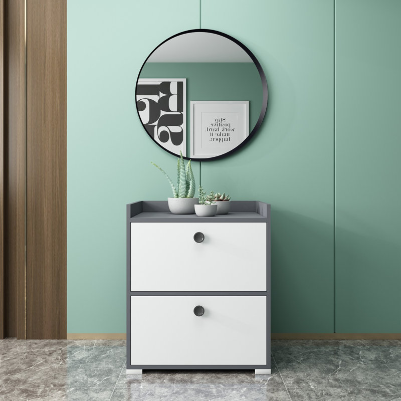 Armoire de rangement pour chaussures 2 paires, Gris anthracite / blanc
