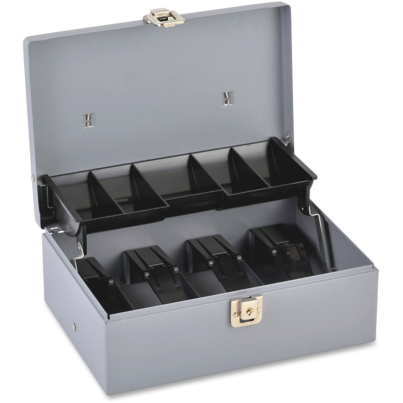Boîte à espèces, 5 compartiments, 11-3/8 po x 7-1/2 po x3-3/8 po, gris