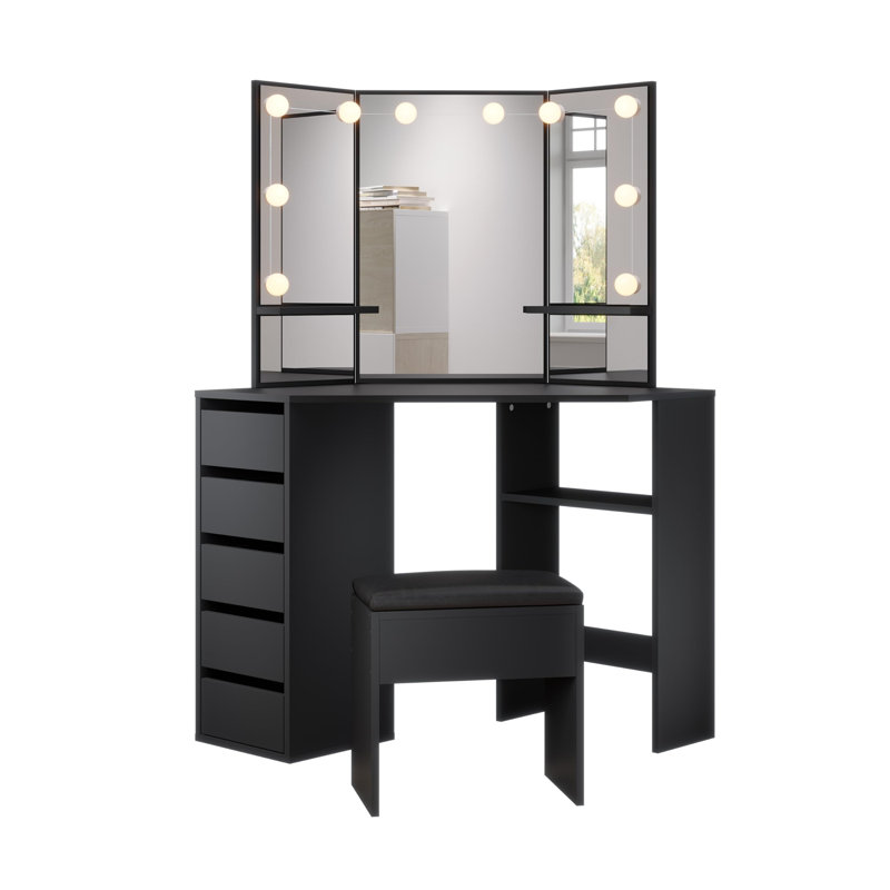 Burgwell Dressing Table with Mirror, Black