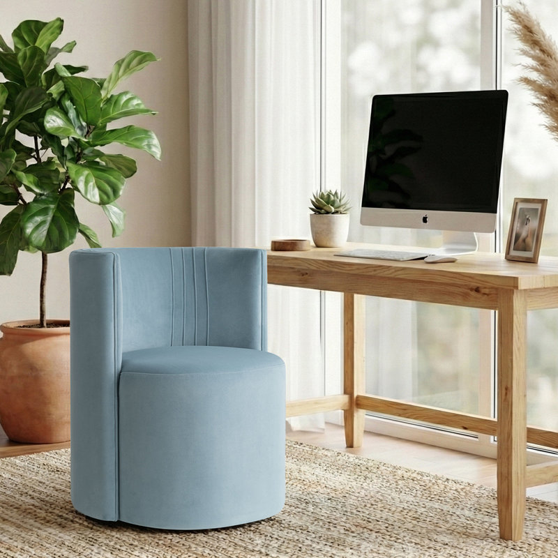 Modern Velvet Office Chair with Universal Wheels, Light Blue
