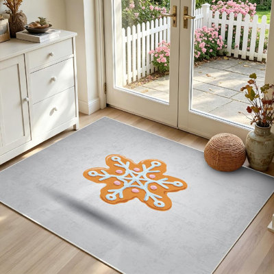 Tapis gris gris bonhomme de neige en pain d'épice lavable à la machine