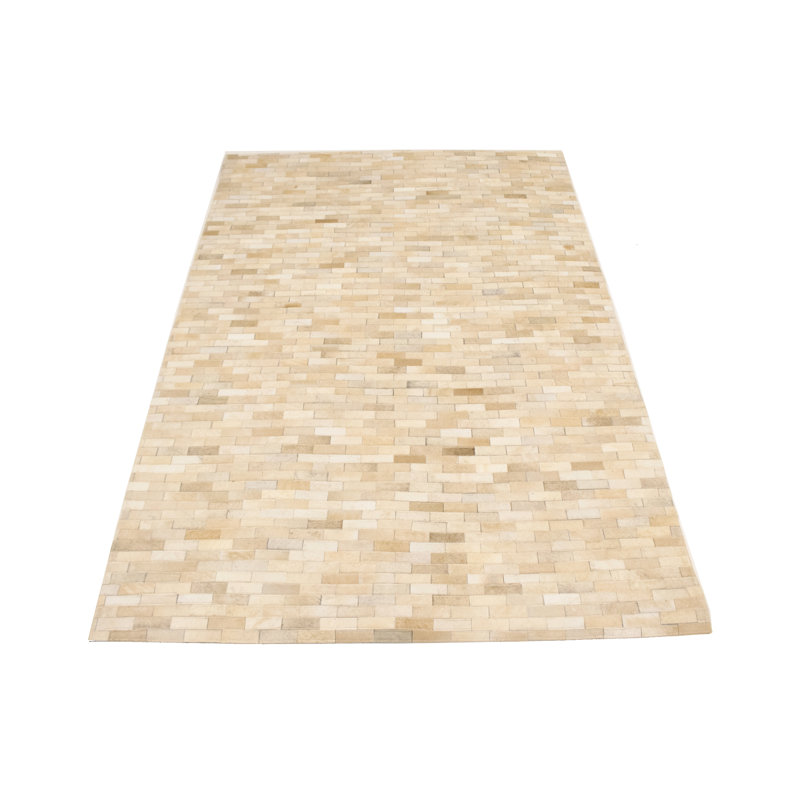 Tapis beige et moderne en cuir 4X6, Rectangle 4 pi x 6 pi