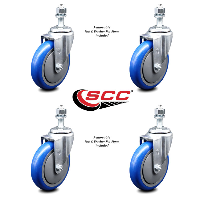Polyurethane ½ Inch Threaded Stem Caster Set 2 Brakes SCC