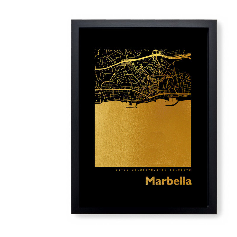 Marbella Map - Single Picture Frame Print, 32.5cm H x 23.5cm W x 3.5cm D