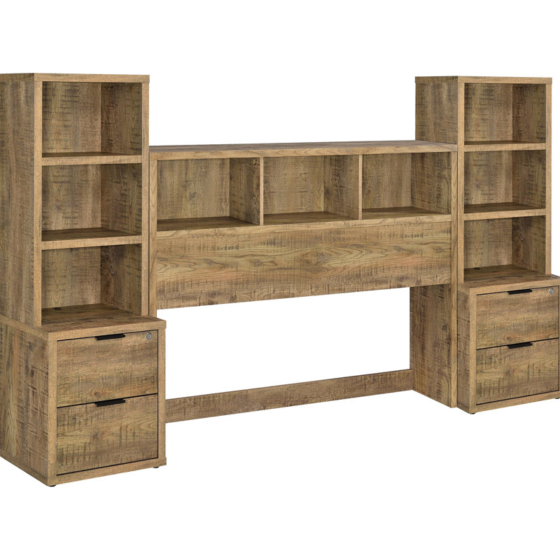 Chambre Queen, tête de lit bibliothèque, tables de chevet ouvertes, placage anti-rayures, style contemporain, tiroirs supérieurs verrouillables et autres caractéristiques stylistiques