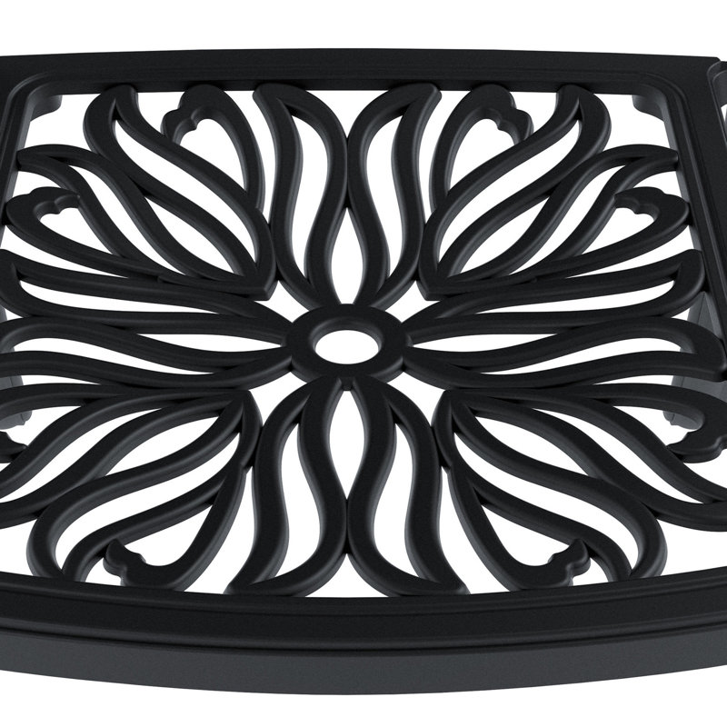 Mobilier de patio en fonte d'aluminium noir - rouille, avec 4 coussins et table ronde 5 coussins noirs, protégés et relaxants