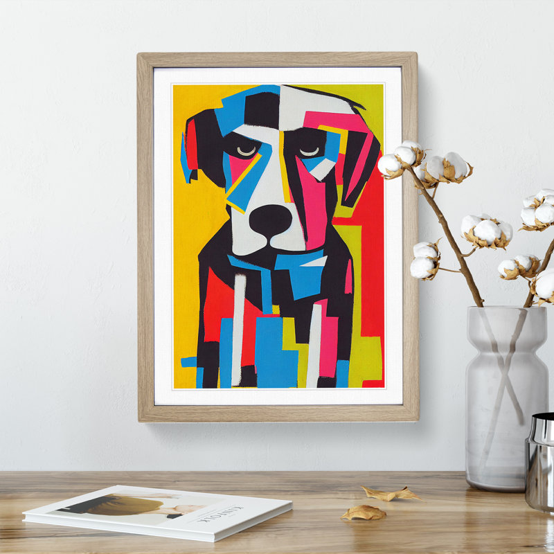Abstract Dog No.6 - Framed Print, 46cm H x 34cm W x 2cm D, Oak