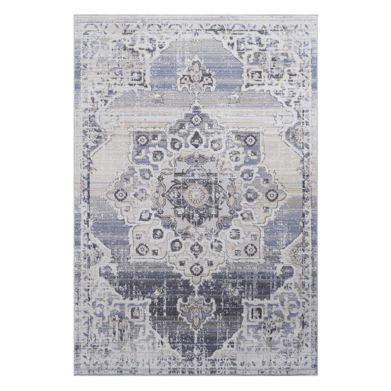 Cream/Blue /Medallion Non-Shedding Living Room Bedroom Dining Home Office Stylish And Stain Resistant Area Rug