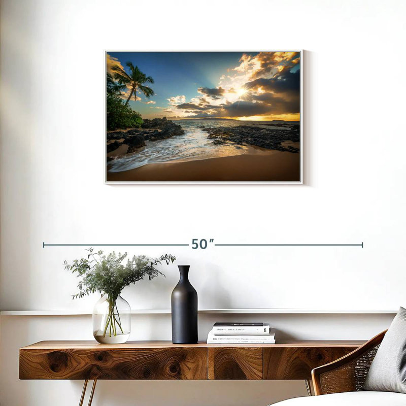 Makena Cove, ciel coucher de soleil, Cadre flottant blanc, 31 po x 21 po