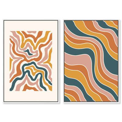 Earth Tones Pasta Abstract Canvas Print Modern Abstract Art Set by Art Remedy, White Frame, 16 x 24
