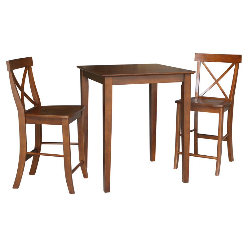 Ensemble de salle à manger à hauteur de comptoir en bois massif, Espresso, Une table et deux chaises