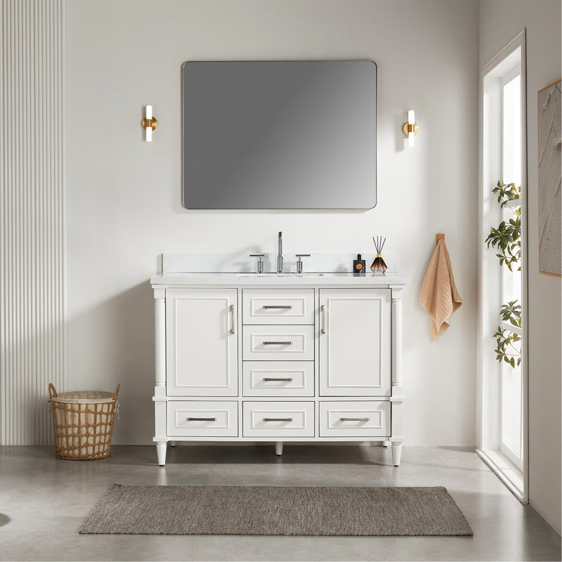 Meuble-lavabo simple autoportant de 48 po avec 2 ensembles de poignées libres entièrement assemblé