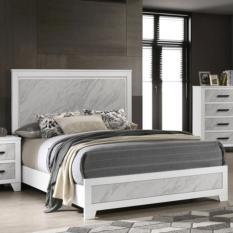 Lit contemporain 1pc avec magnifique tête de lit en simili marbre FB Furniture, Grand