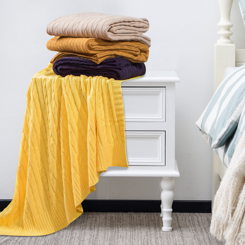 Couverture en tricot 100% coton naturel, douce et respirante, 60 po x 80 po, Simple (60 po x 80 po), Jaune