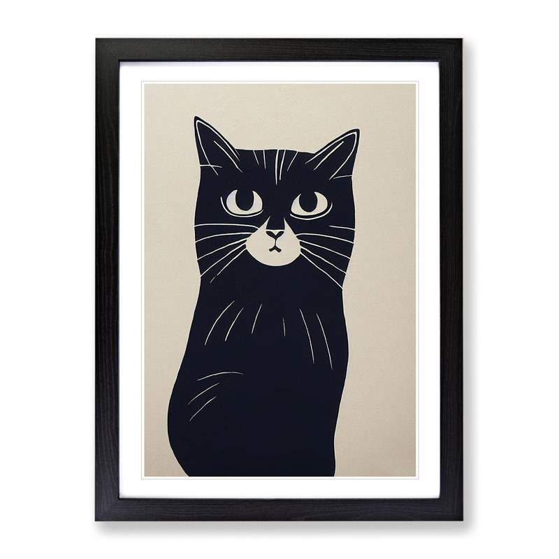 An Inquisitive Cat - Framed Print, 34cm H x 25cm W x 2cm D, Black Framed