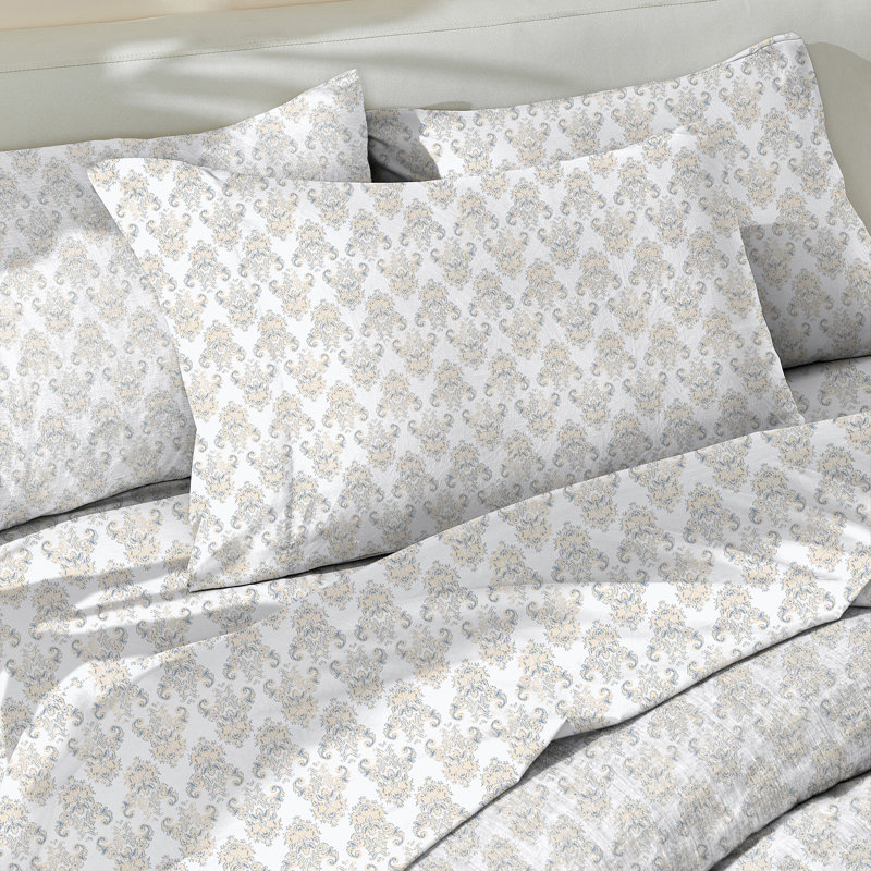 100% Cotton Percale Floral Printed Cool & Crisp Sheet Set, King Sheet Set + 1 Fitted Sheet + 2 Pillowcases