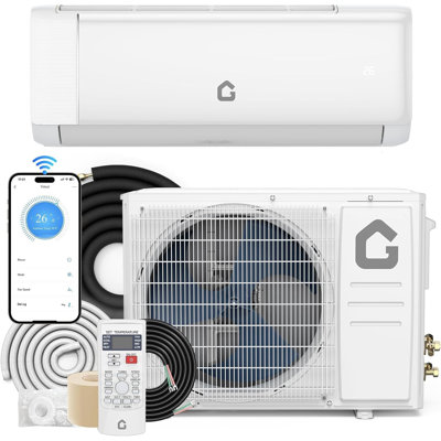 Climatiseur à deux blocs sans conduit 9 000 BTU WiFi, pompe à chaleur inverseur 20 SEER2 230V, fonctionnement silencieux 25dB, contrôle intelligent Alexa avec trousse d'installation pour 450 pieds carrés Pièces en pieds