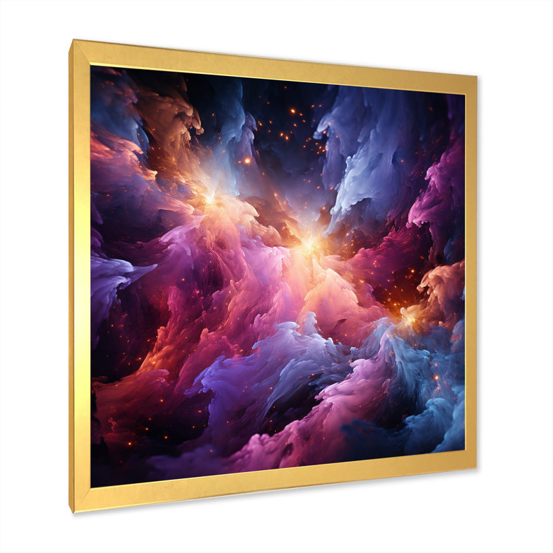Rêves interstellaires abstraits or mauve - impression, Cadre doré à une seule photo, H 16 po x l 16 po x P 1 po