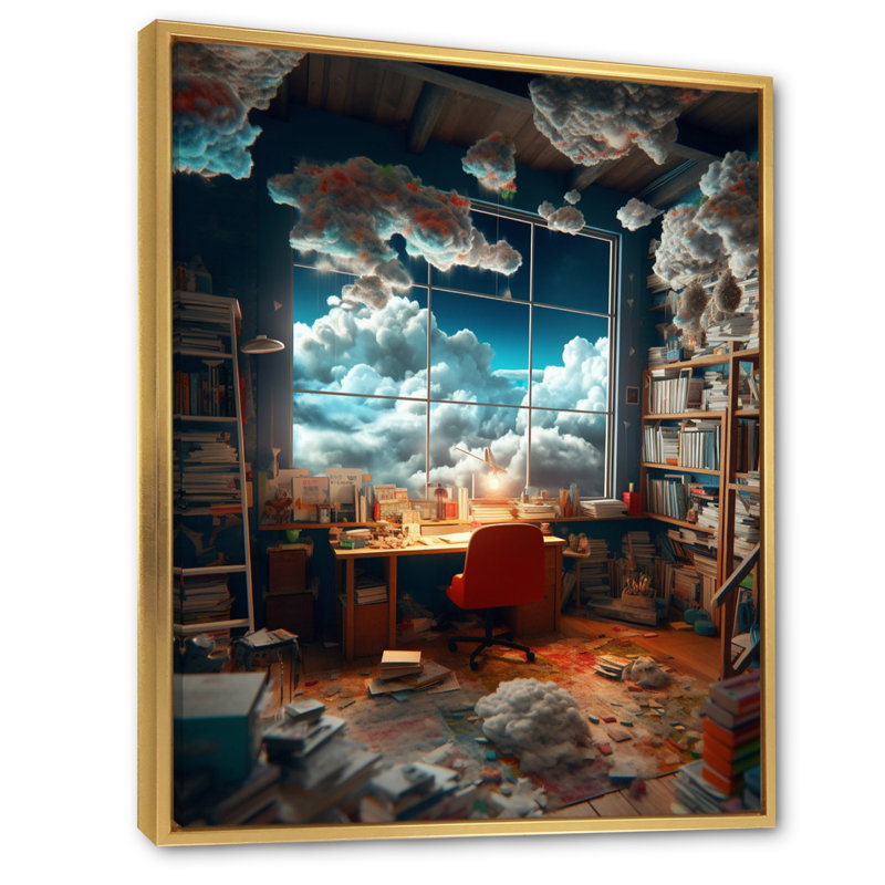 «Dreamy Office I» sur toile, H 40 po x l 30 po x P 1,5 po, Cadre flottant doré