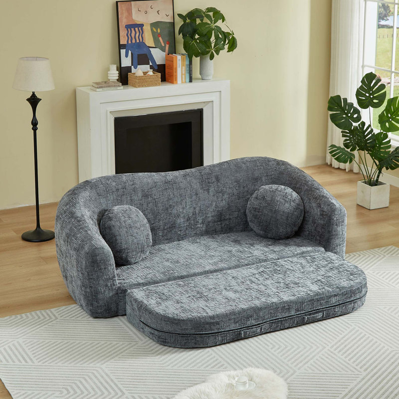 Canapé inclinable incurvé convertible sans assemblage requis, Gris chenille