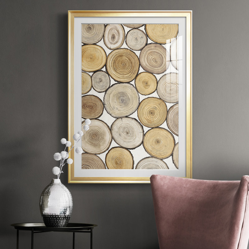 «Tree Ring Study I», reproduction encadrée de qualité supérieure - prête à être accrochée, Or, H 24,5 po x l 18,5 po x P 1 po