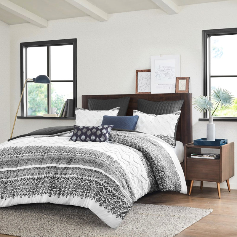 Édredon 3 pièces en coton avec capitonnage en chenille gris pour une chambre charmante et sereine, très romantique
