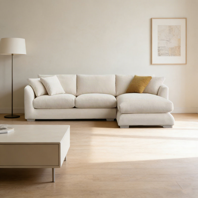 Canapé modulaire 110,24 po beige moderne avec méridienne gauche, 3, 29,92 po H x 110,24 po x P 66,93 po, Beige
