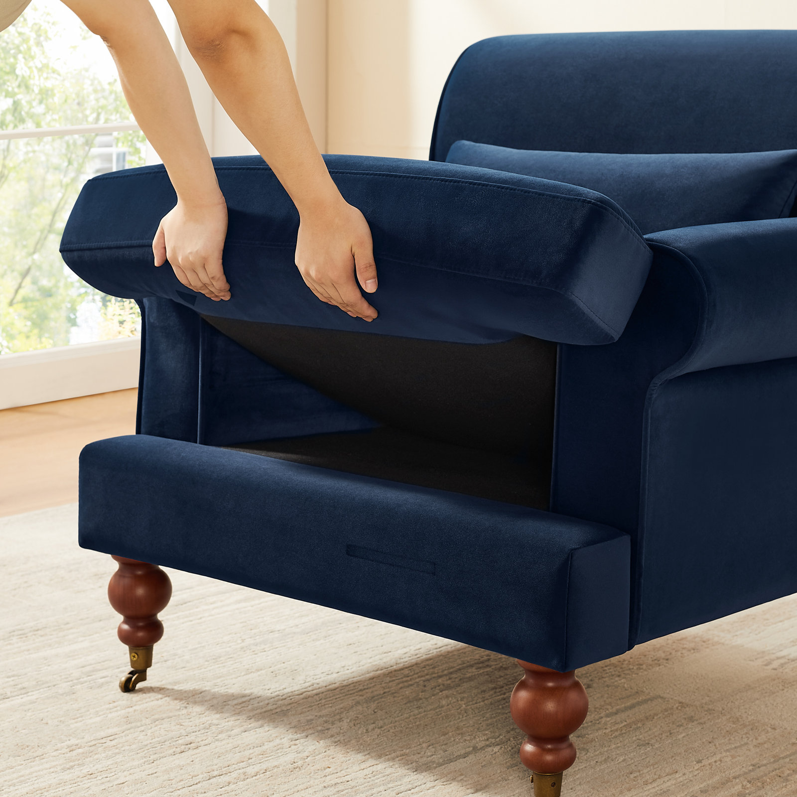 Velvet Upholstered Armchair, Steel Blue Velvet