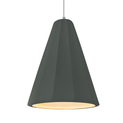 Radiance - Luminaire suspendu 1 lumière cannelé - Vert étain - Nickel brossé - l 9 po x H 13 po - Ampoule remplaçable - Cordon blanc