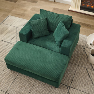 Fauteuil en velours côtelé de 42 po avec repose-pieds pour le salon
