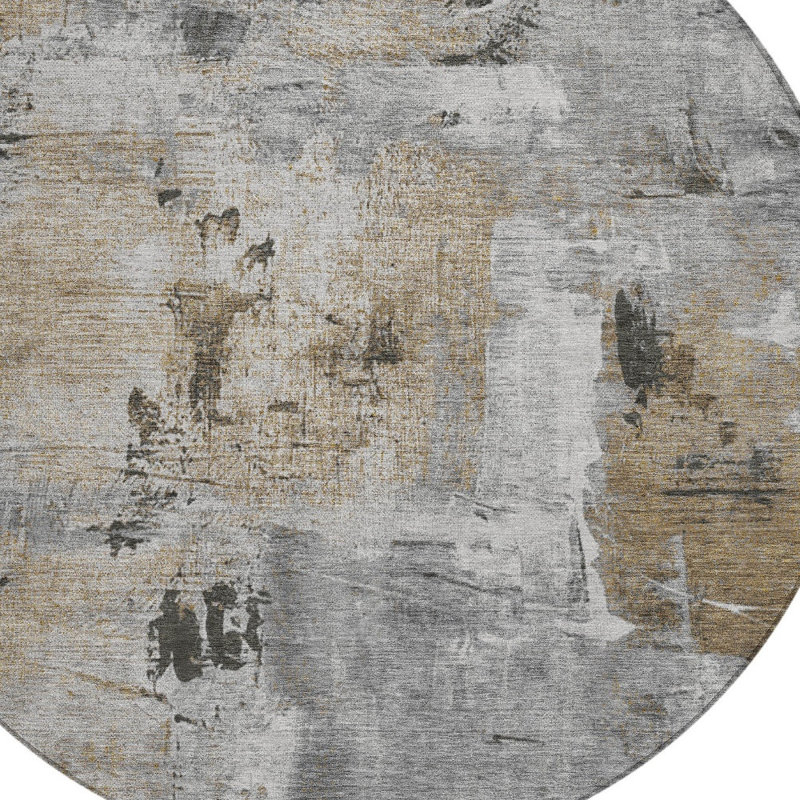 Tapis intérieur rond lavable abstrait ivoire 8 pi