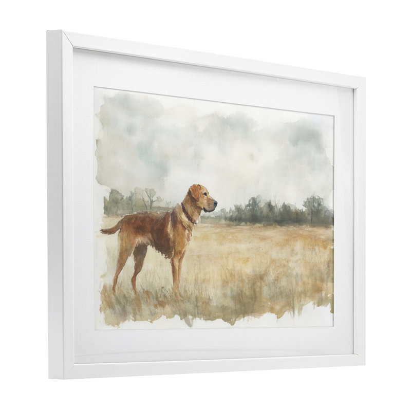 Retriever Dog in Open Field, reproduction encadrée sous verre, conception de Petal Prints Design, H 17 po x l 23 po