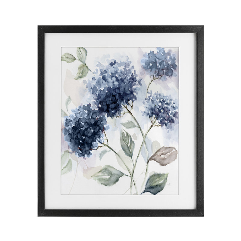 Soft Hydrangea Breeze, reproduction encadrée sous verre, design par Nan, Cadre noir minuit, H 16 po x l 13 po